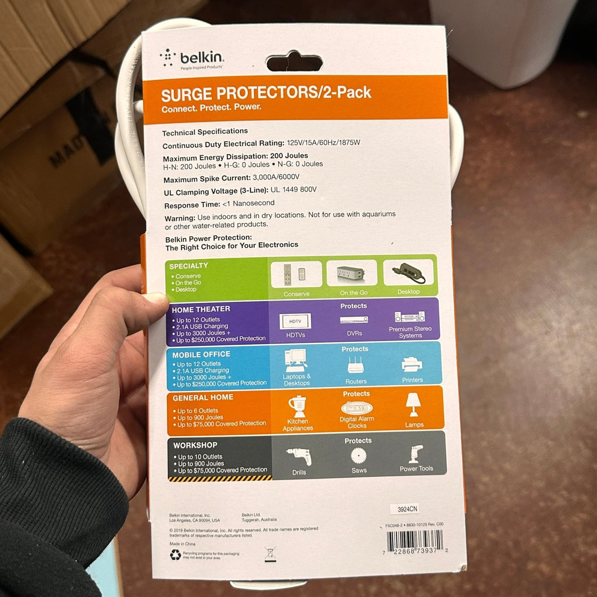 Pack of 2 Belkin F5C048-2 Surge Protectors 6 Outlets 2ft Cord White Extension