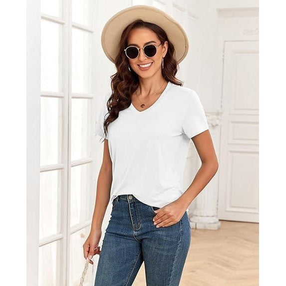 KevaMolly Women's XXL White V Neck T-Shirt UPF 50+ Short Sleeve Loose Summer
