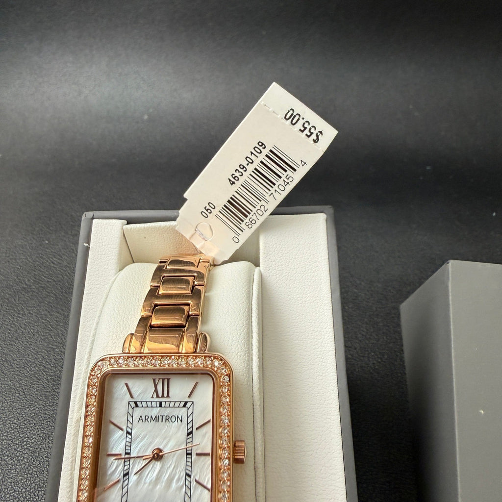 MSRP $55 Armitron Women's 75/5841RG Rose Gold Crystal Accented Bracelet Watch