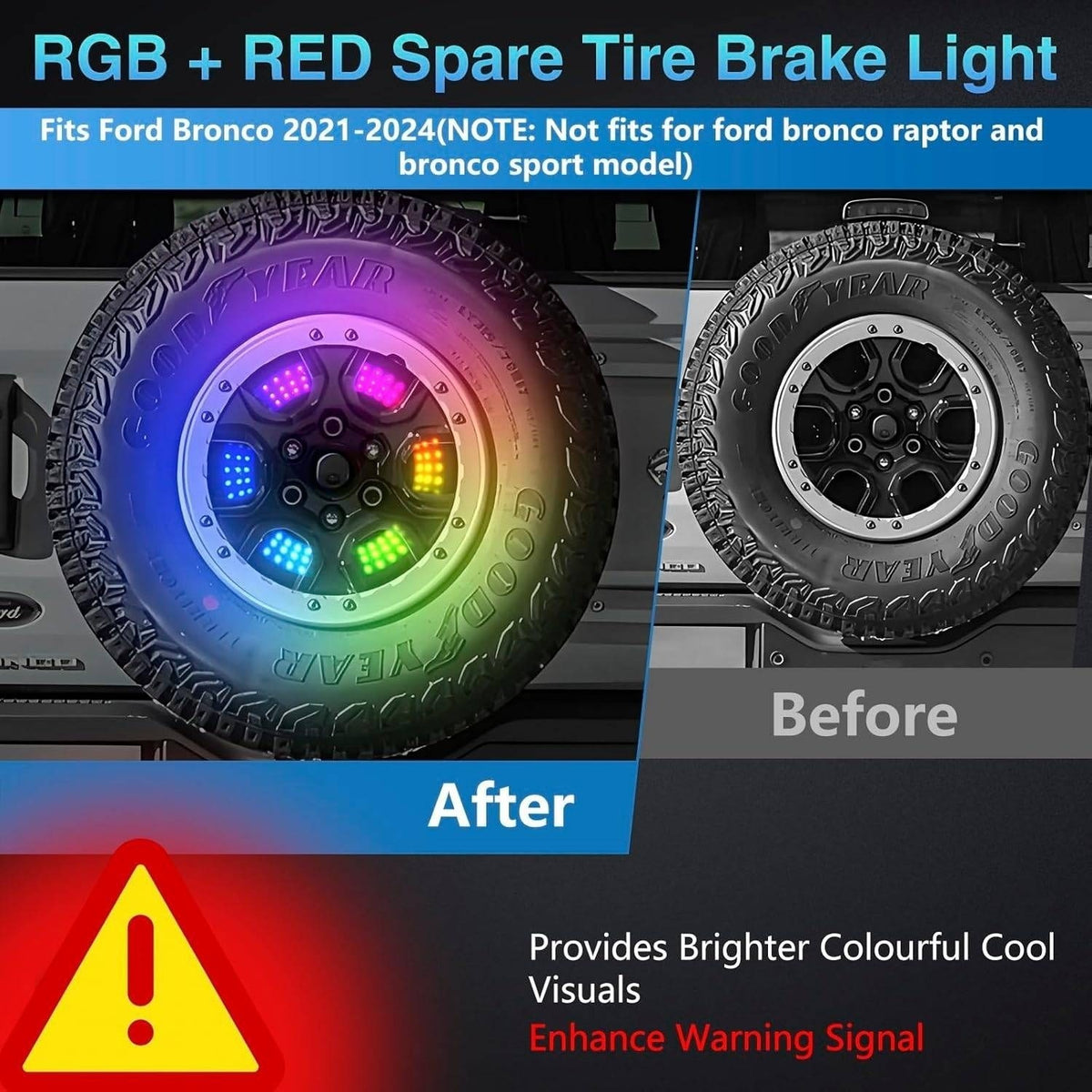 RGB Spare Tire Brake Light for Ford Bronco 2021-24 2/4 Door NO REMOTE