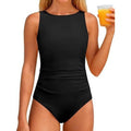 MSRP $26 CRISONE Girls 9-10Y Black One Piece Swimsuit High Neck Girls Bathing S