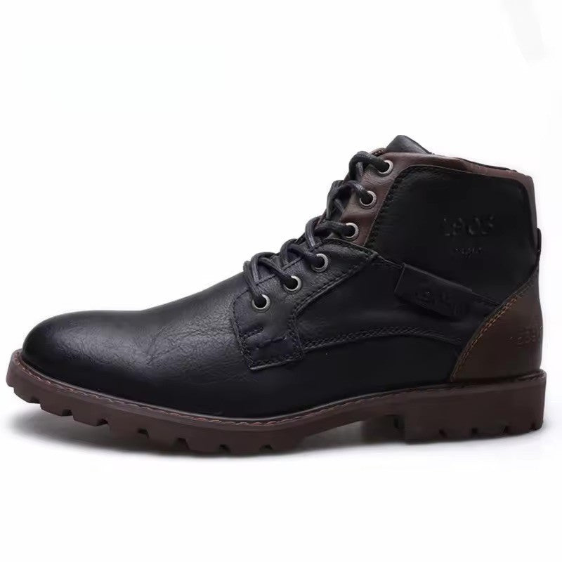 Men's US 15 Black Ankle Boots Lace Up Oxford Faux Leather Motorcycle Boots Com