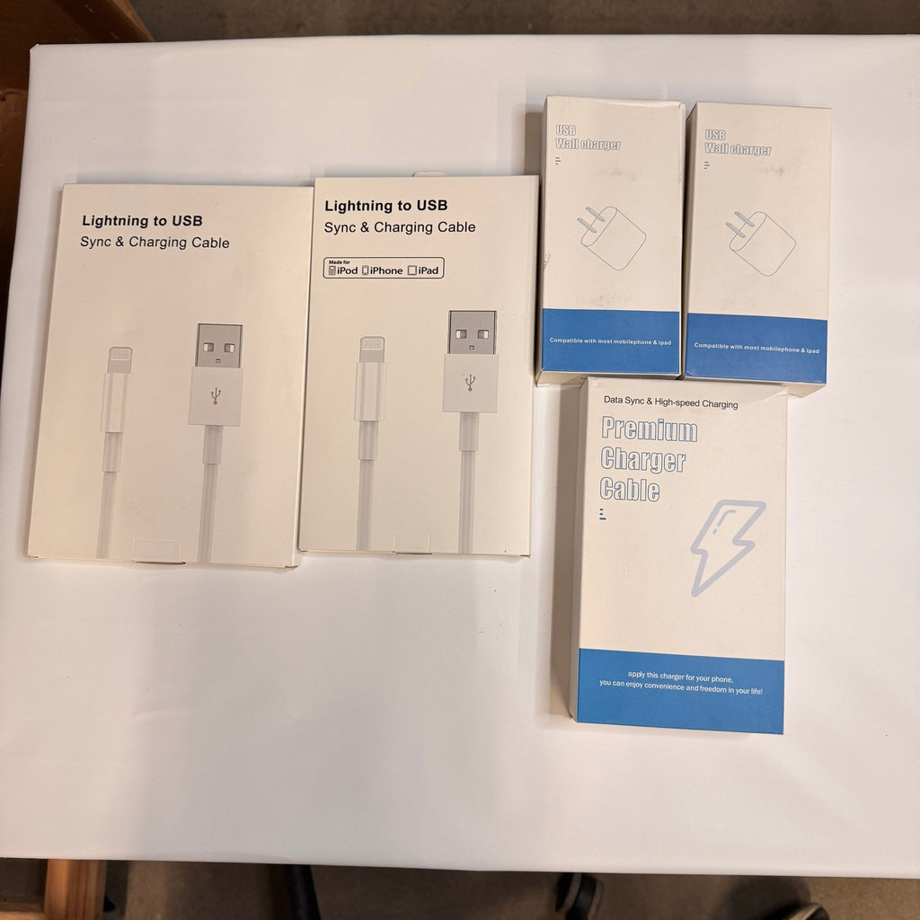 Set of 18 - 11 USB-C/A to Lightning Charging Cables 6ft 10ft, 7 Wall Adapters