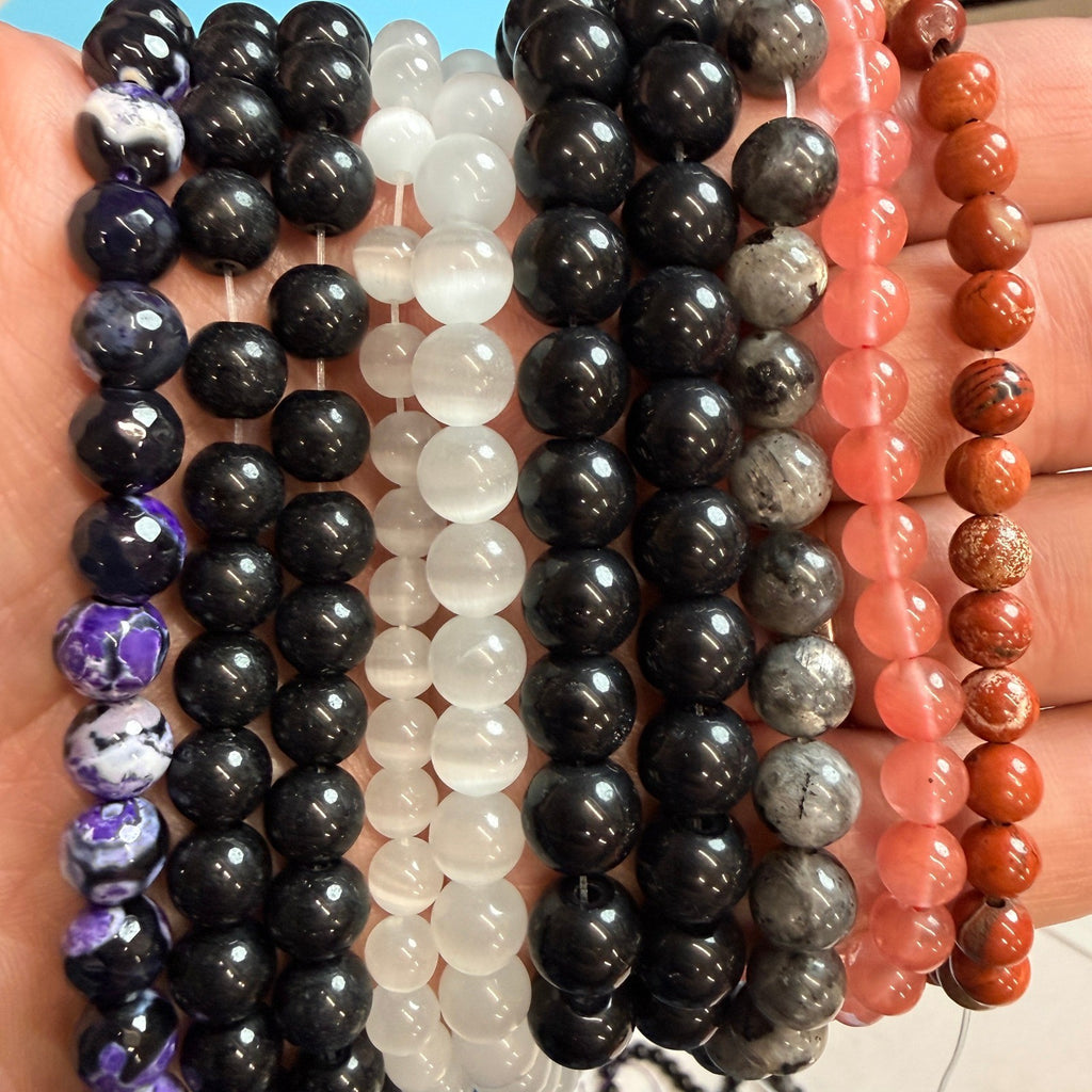 Set of 10 Natural Gemstone Round Beads Strands 15" Sizes 6,8,10 mm 19oz №B20