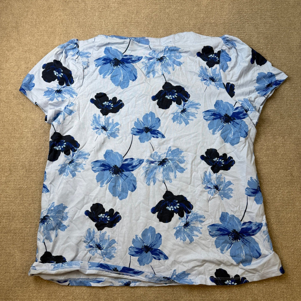MSRP $38 Liz Claiborne Womens XL Tall Blue Floral Split Crew Neck T-Shirt Shor