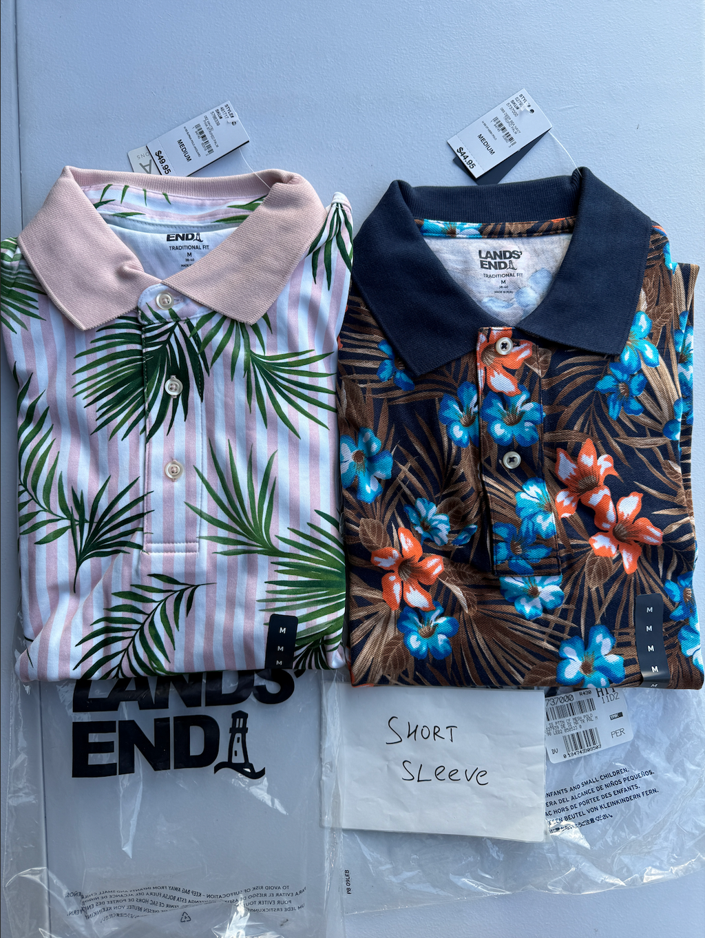 2 Pack Lands' End Men's M Traditional Fit 100% Cotton Polo SS Shirt Floral