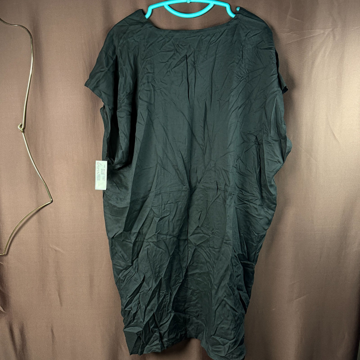 Lands' End M-L LONG Sheer Oversized Black Gathered Waist Swim Cover-up Dress Sho