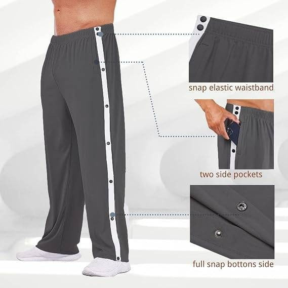 MSRP $37 Deyeek Men's M Dark Grey Tear Away Basketball Pants High Split Snap