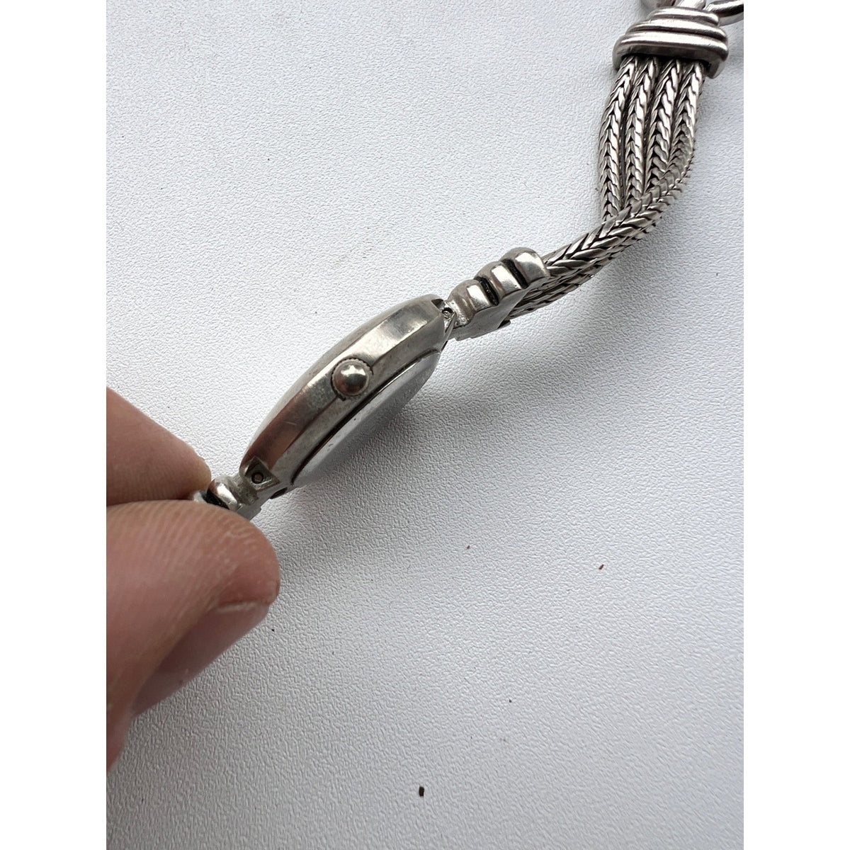 Vintage Quartz Watch 11230-00 Japan Movt Silver Tone Braided Band Needs Battery