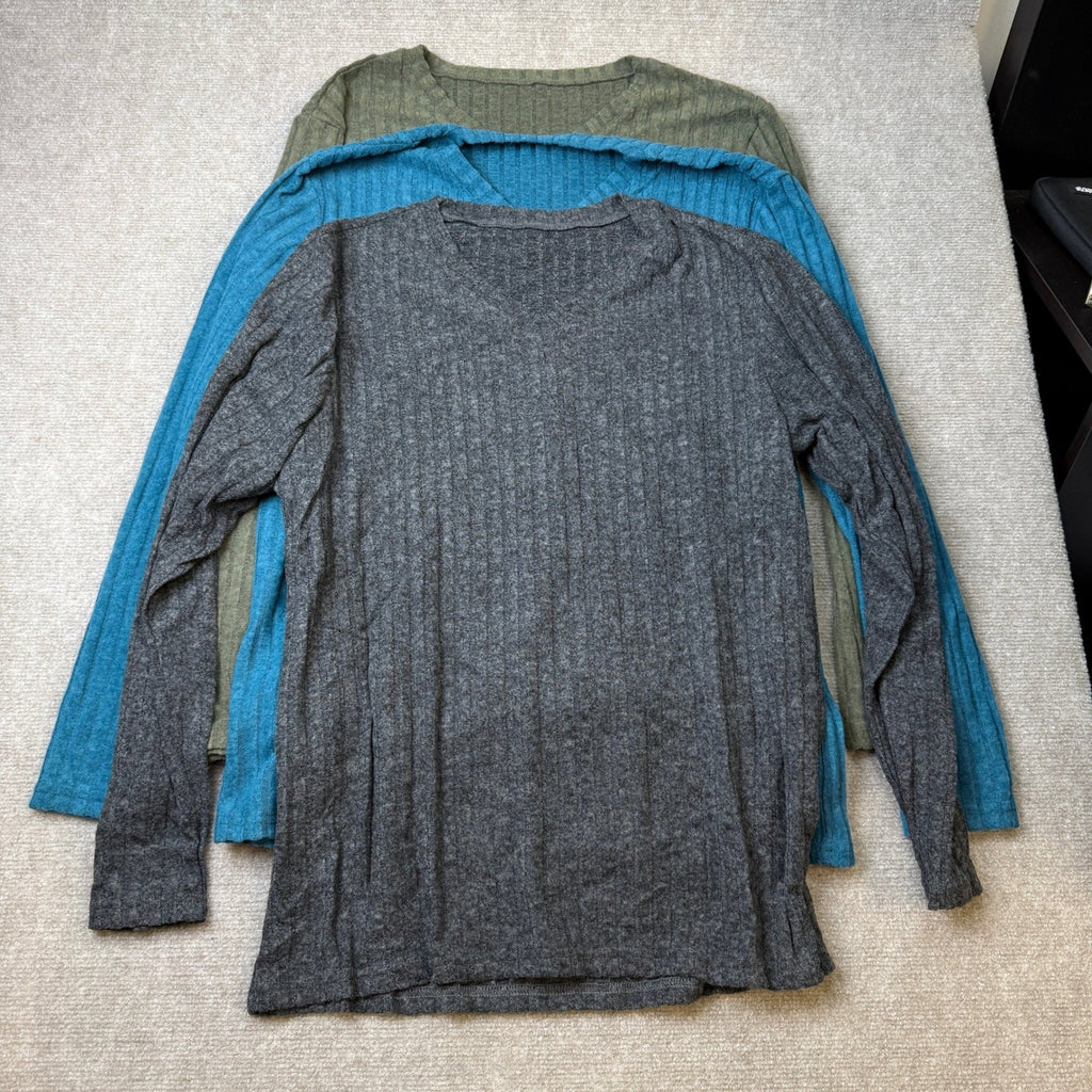 MSRP $56 JoyMotion 3 Pack Men's L Ribbed V Neck Long Sleeve Thermal Shirts Sli