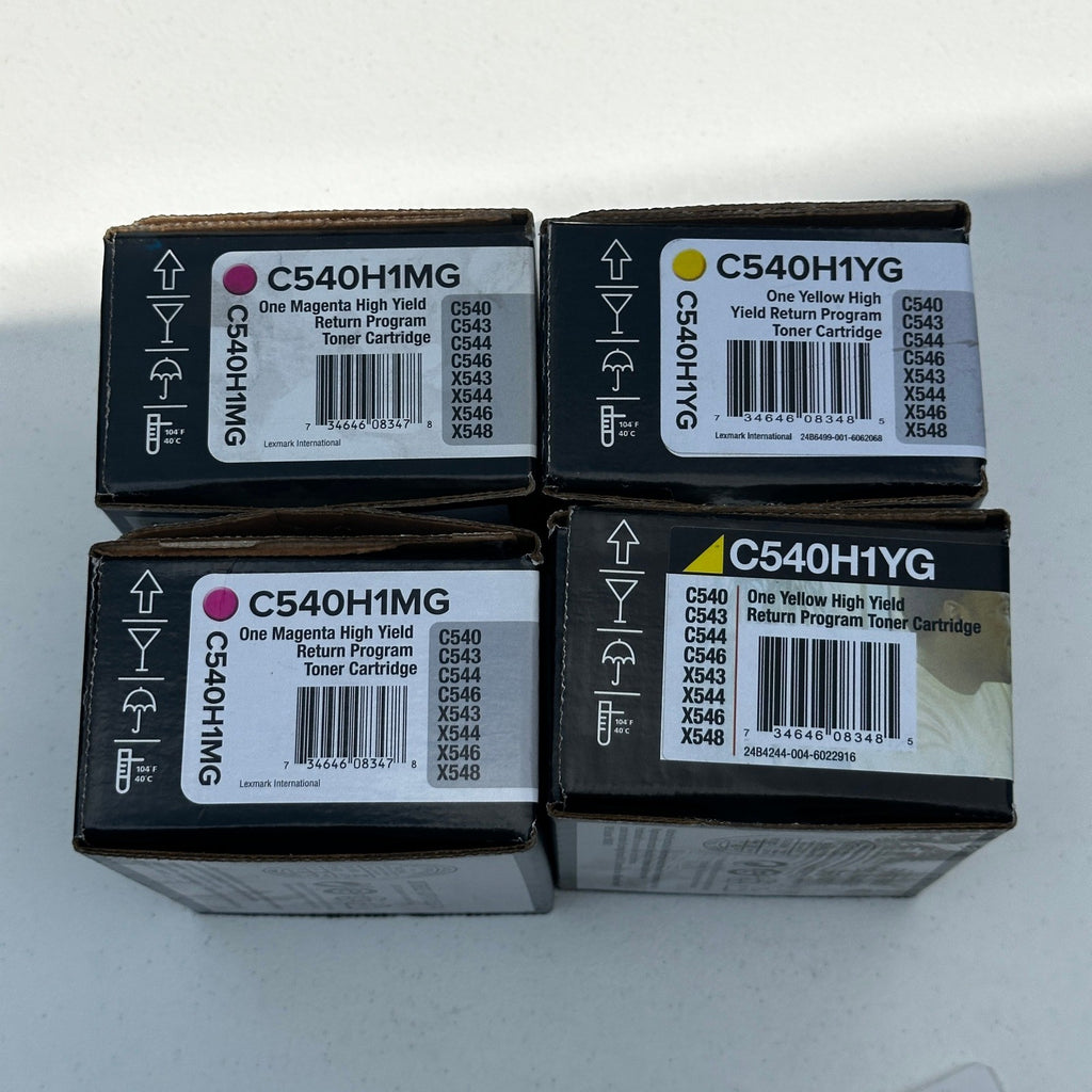 Set of 4 Lexmark C540H1MG C540H1YG Yellow, Magenta Toner Cartridges C540 C543