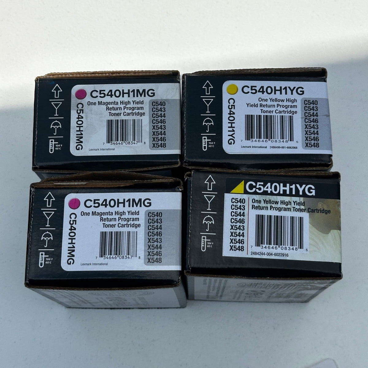 Set of 4 Lexmark C540H1MG C540H1YG Yellow, Magenta Toner Cartridges C540 C543