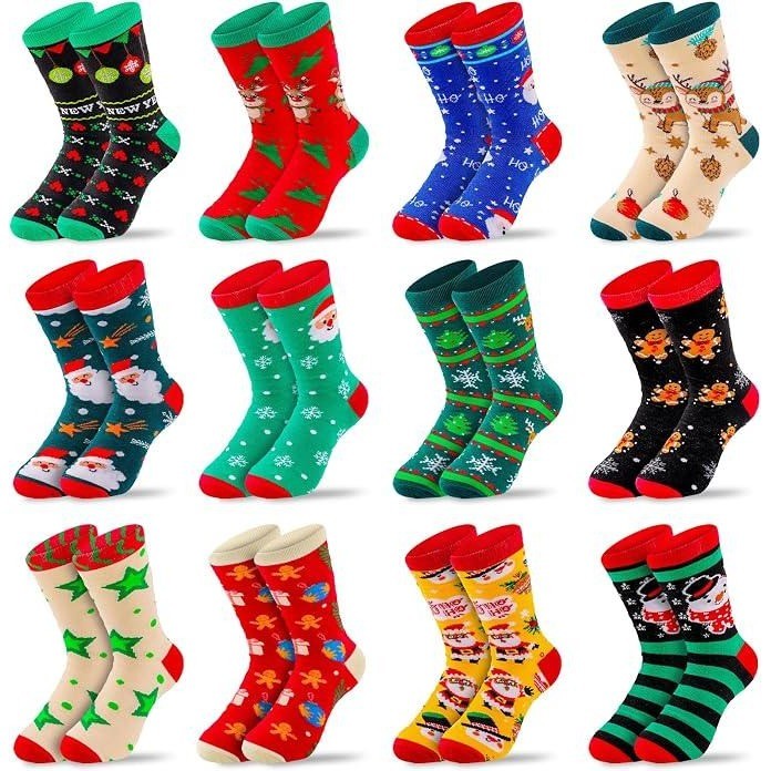 MGparty Womens 12 Pairs Christmas Socks Funny Holiday Crew Socks Cute Novelty