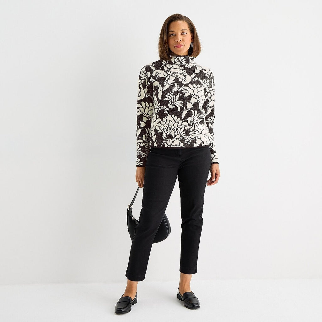 MSRP $58 Liz Claiborne Womens XL Black Floral Funnel Neck Pullover Sweater Long