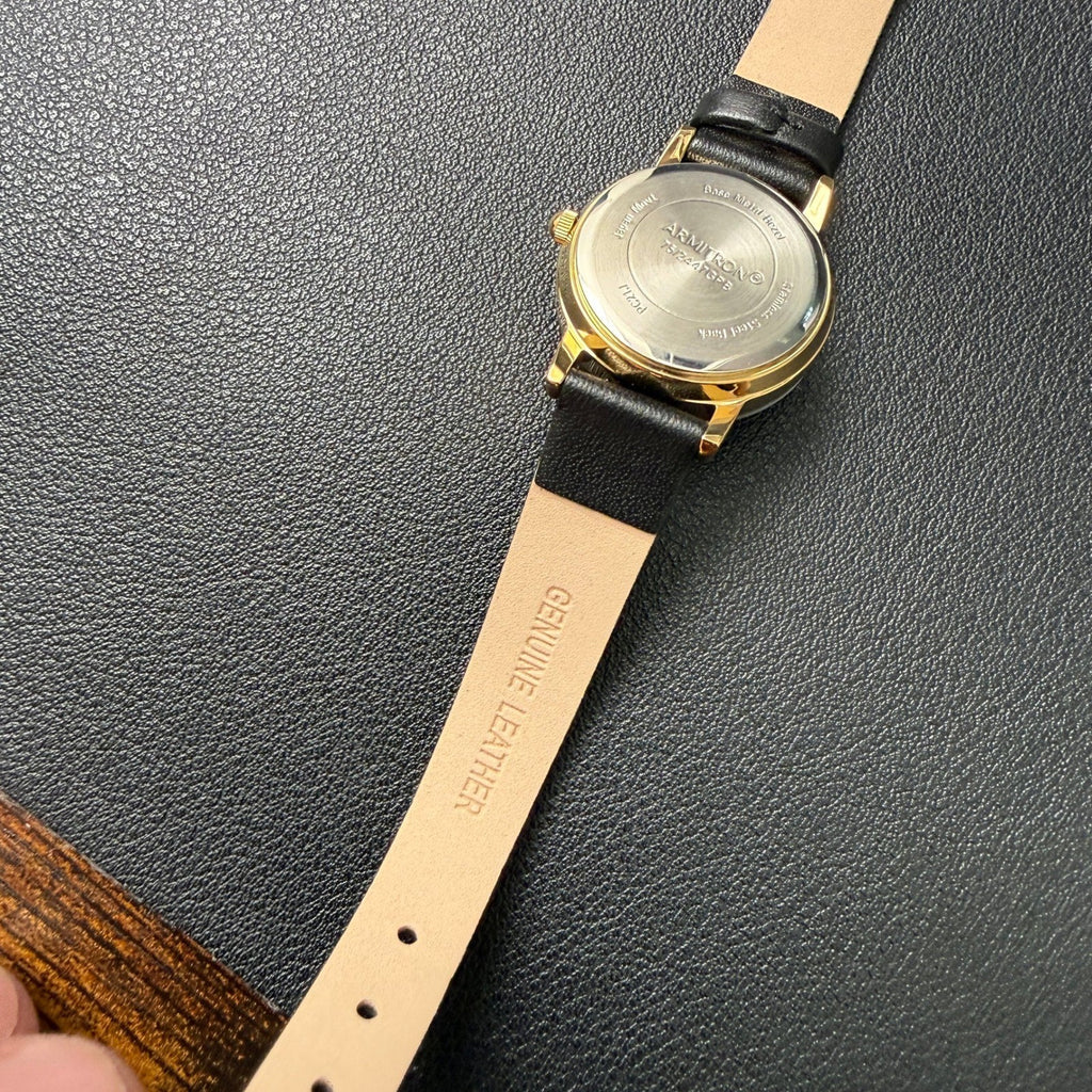 MSRP $40 Armitron Women's 75/2447GPB Diamond Black Leather Strap Quartz