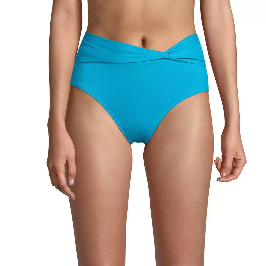 Lands' End Women's 14, 8-14 LONG Twist-Front Retro High-Waist Bikini Bottoms Tur