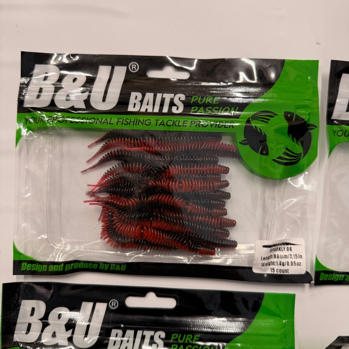 Set of 4 (15 pcs Each) B&U Baits 3.15" Sparkly Floating Soft Fishing Fishing