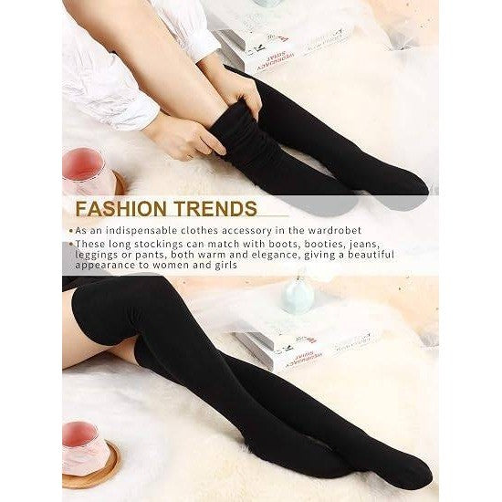Set of 2 SATINIOR Womens Black Thigh High Socks Over Knee Cotton Thigh High St