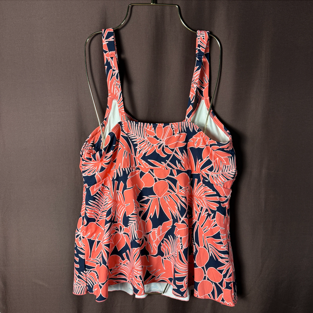 Lands' End Women's XS-L Flutter Scoop Neck Tankini Top Wood Lily / Navy Floral