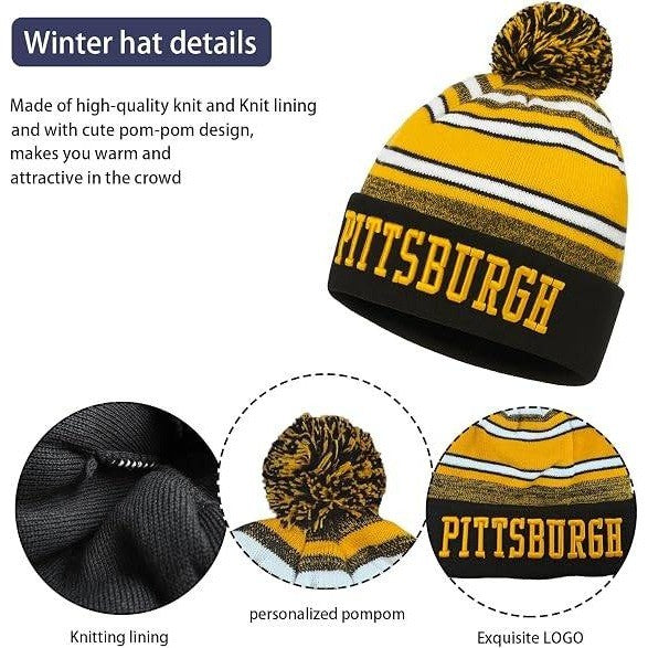 MSRP $20 AMZ WHALE Vtg Pittsburgh 3D Embroidery Skull Cap Beanie Knit Hat