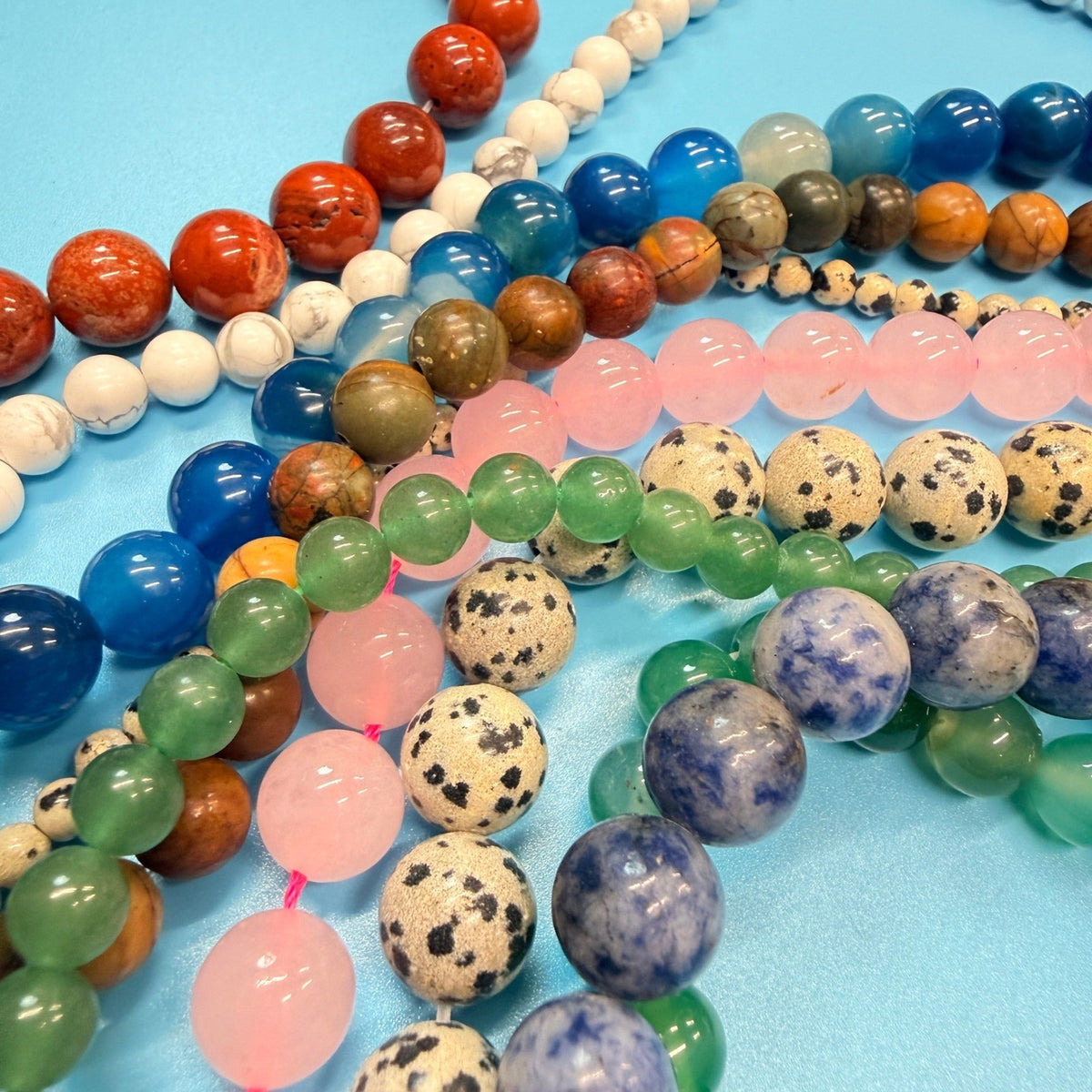 Set of 10 Natural Gemstone Round Beads Strands 15" Sizes 6,8,10 mm 14oz №B1