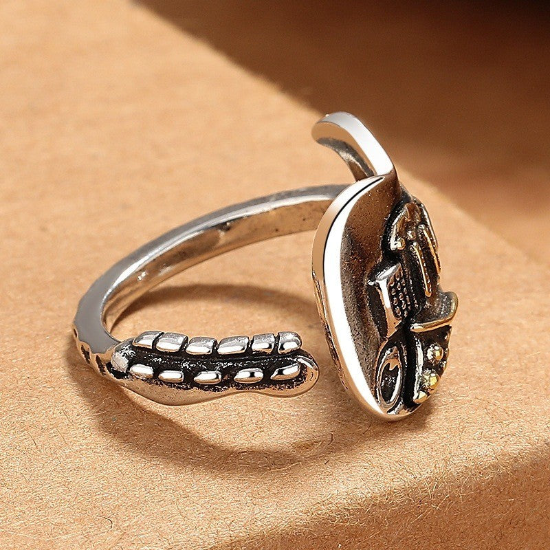 Rock Music Guitar Open Ring for Men Women Stainless Steel Size 8 Adjustable 7-9