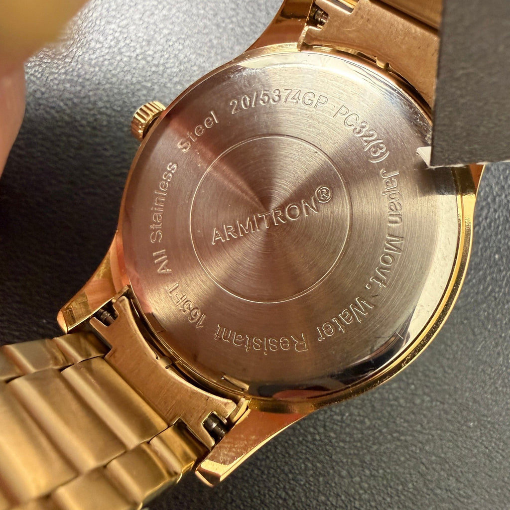MSRP $105 Armitron Men's 20/5374GP Gold Tone Watch & Bracelet Set New Battery