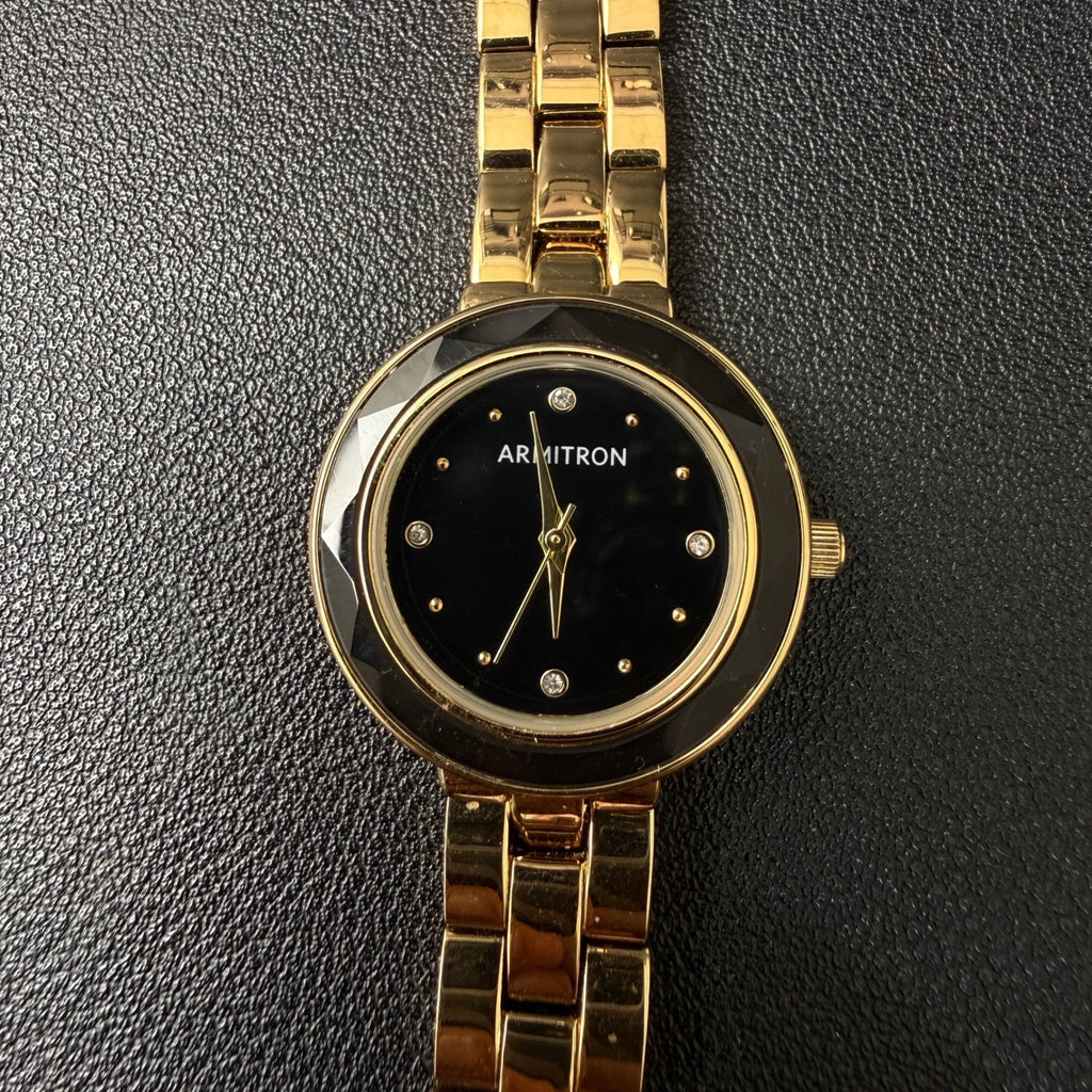 MSRP $70 Armitron 75/5927GP Women's Gold Tone Crystal Accented Bracelet Watch