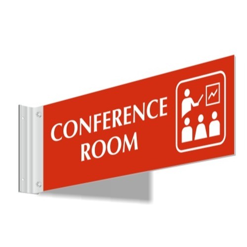 Conference Room Wall Mount Projecting Corridor Sign 4x12" Red & White w/ Bracket
