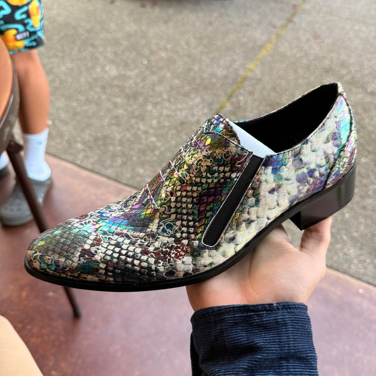 Santimon Men's US 6 Multi Purple Snake Print Leather Slip On Loafers Dress Shoes