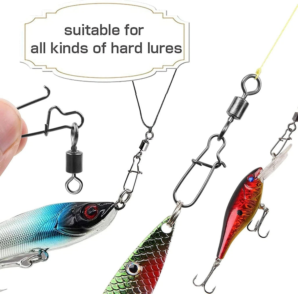 Pack of 250 Fishing Connector Rolling Swivels Barrel Bearing with Snap Fit