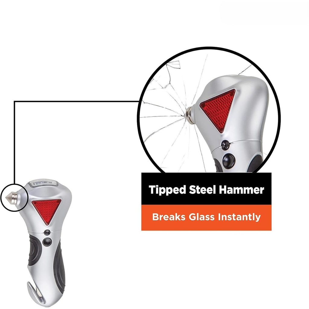 4-in-1 Car Escape Tool - Window Breaker, Seat Belt Cutter, Flashing Hazard Lig