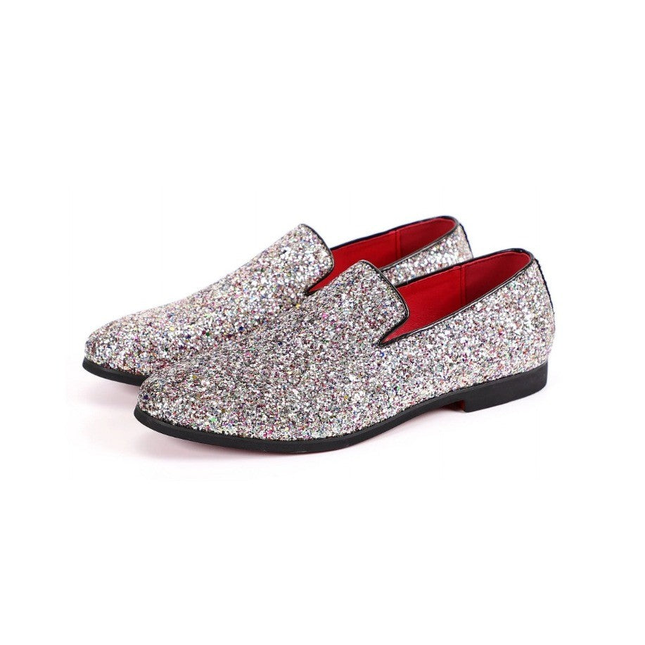 Santimon Men's US 7 Pink Glitter Slip On Loafers Sequin Dress Shoes