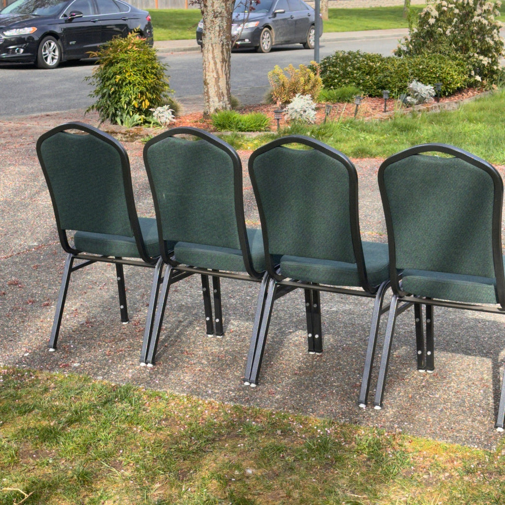Set of 4 Crown Back Stacking Banquet Chairs Green Fabric w/ DuPont Teflon Prote
