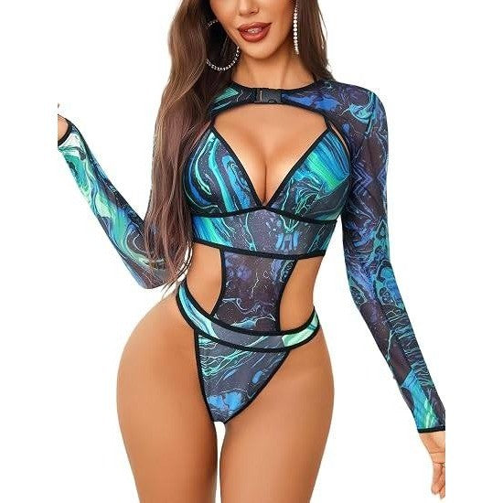 MSRP $35 Avidlove Womens M Tie Dye Rave Outfits 2 Piece Sexy Lingerie Bodysuit