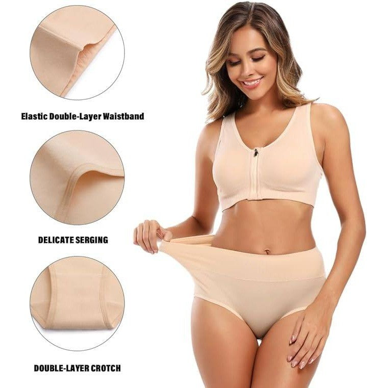 Set of 5 MSRP $34 Molasus Women's M Beige Cotton Underwear High Waisted Full