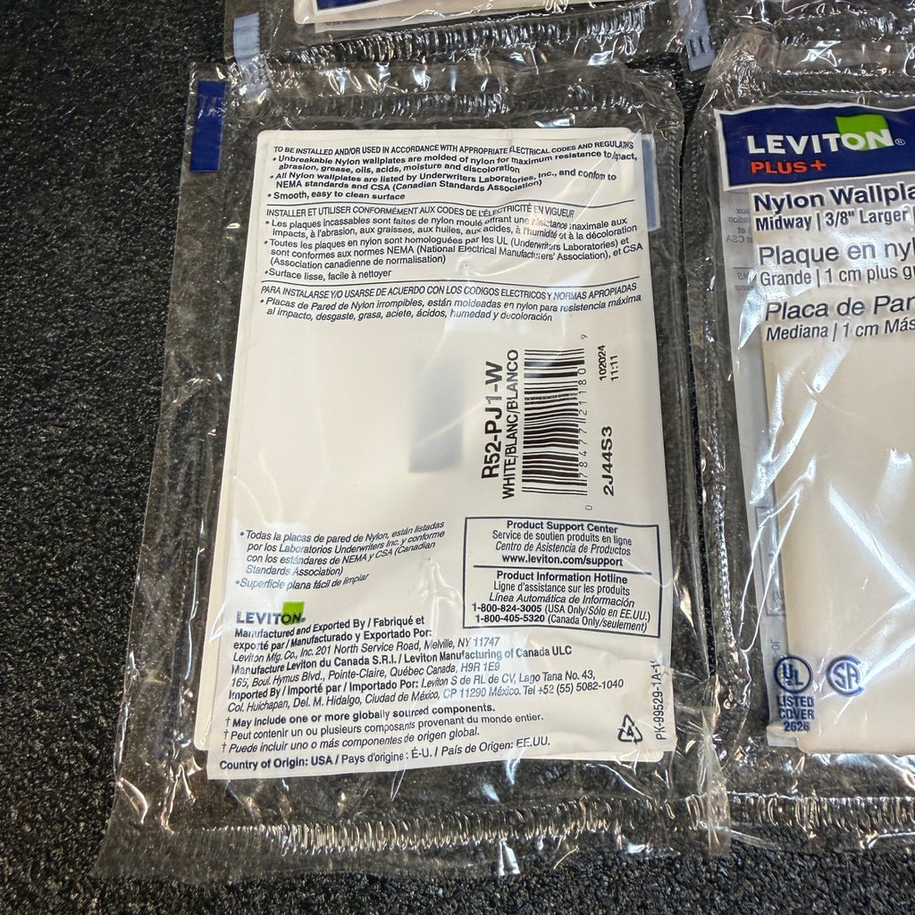 Set of 9 Leviton R52-PJ1-W 1-Gang Toggle Nylon Wallplate, White
