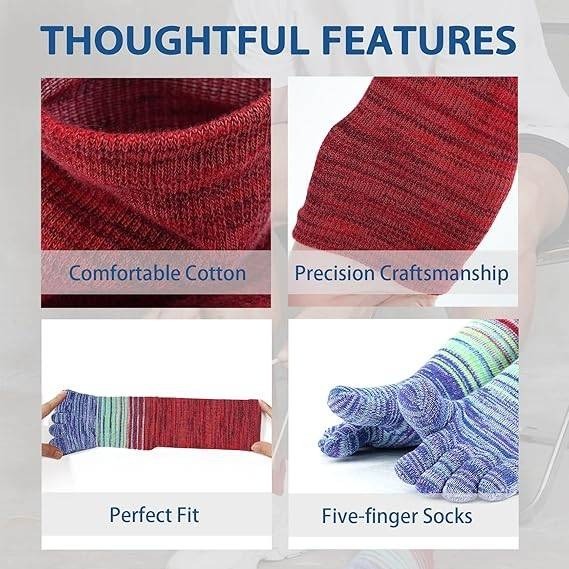 Set of 3 MSRP $26 TikMox L Five-Toe Crew Socks for Men & Women, Cotton Arch