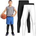 Set of 2 Boys XS White, Black Compression Leggings Youth Athletic Basketball Ru