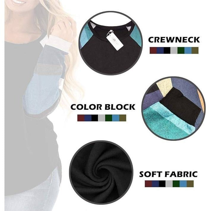 ROSRISS Womens Plus 26W Long Sleeve Tunic Crewneck Colorblock Striped T-Shirt