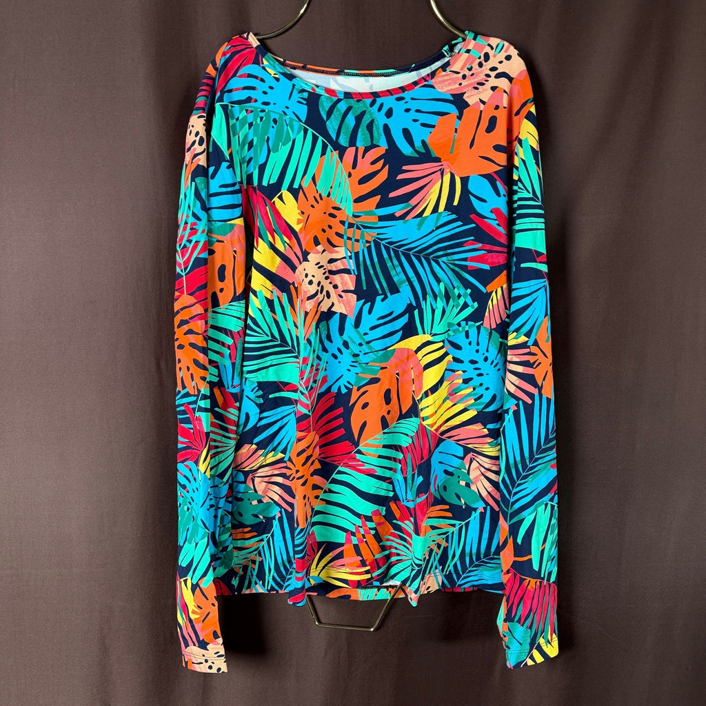 Lands' End Women's M LONG Floral Long Sleeve Crew Neck Rash Guard Swim Shirt