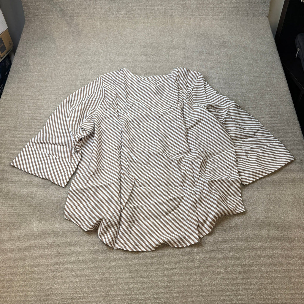 MSRP $48 Liz Claiborne Womens XXL Coffee Bias Split 3/4 Sleeve Tunic Top Crew N