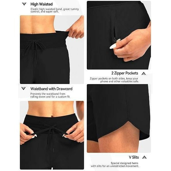 MSRP $39 G Gradual Women's L Black 7" Quick Dry Swim Board Shorts with Zipper
