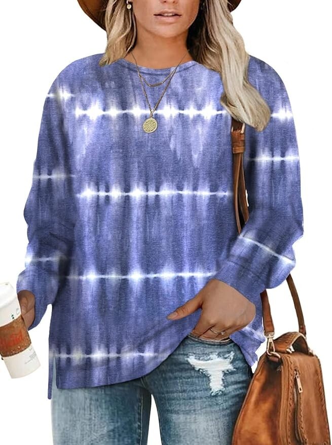 DOLNINE Women's Plus Sz 14W, 16W Sweatshirt Casual Top Side Slit Pullover Shirt