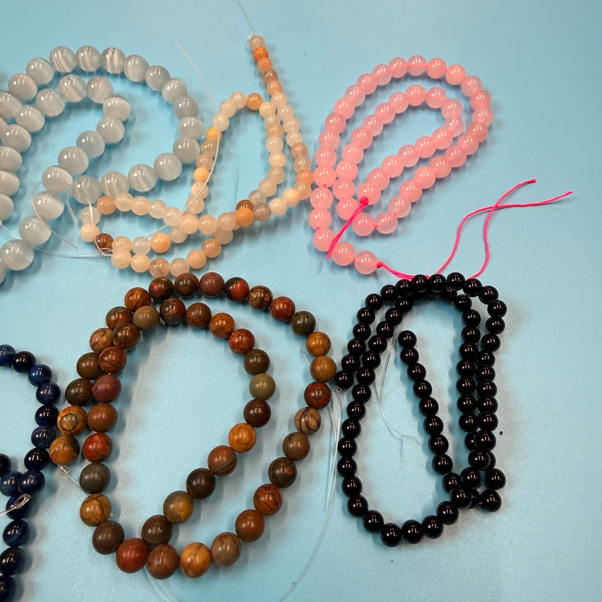 Set of 10 Natural Gemstone Round Beads Strands 15" Sizes 6,8,10 mm №B35
