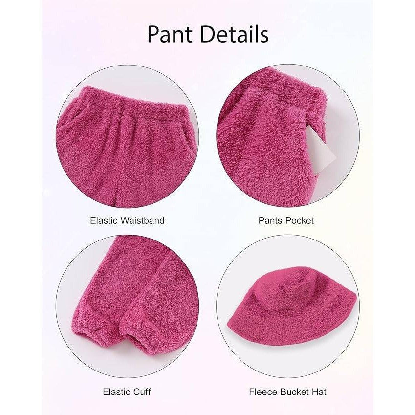MSRP $32 Latnnut Girls 9-10 Years Fuzzy Pants Set Quarter-zip Sweatshirt w/ Kan