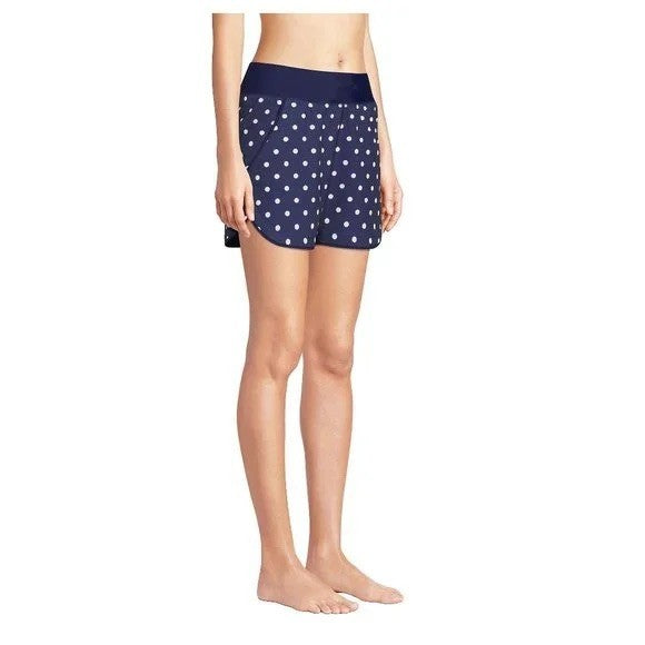 Lands' End Women's 14L Quick Dry Swim Shorts with Panty Deep Sea Polka Dot  This