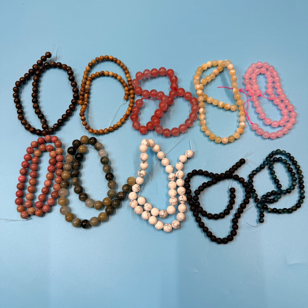 Set of 10 Natural Gemstone Round Beads Strands 15" Sizes 6,8,10 mm 14oz №B13