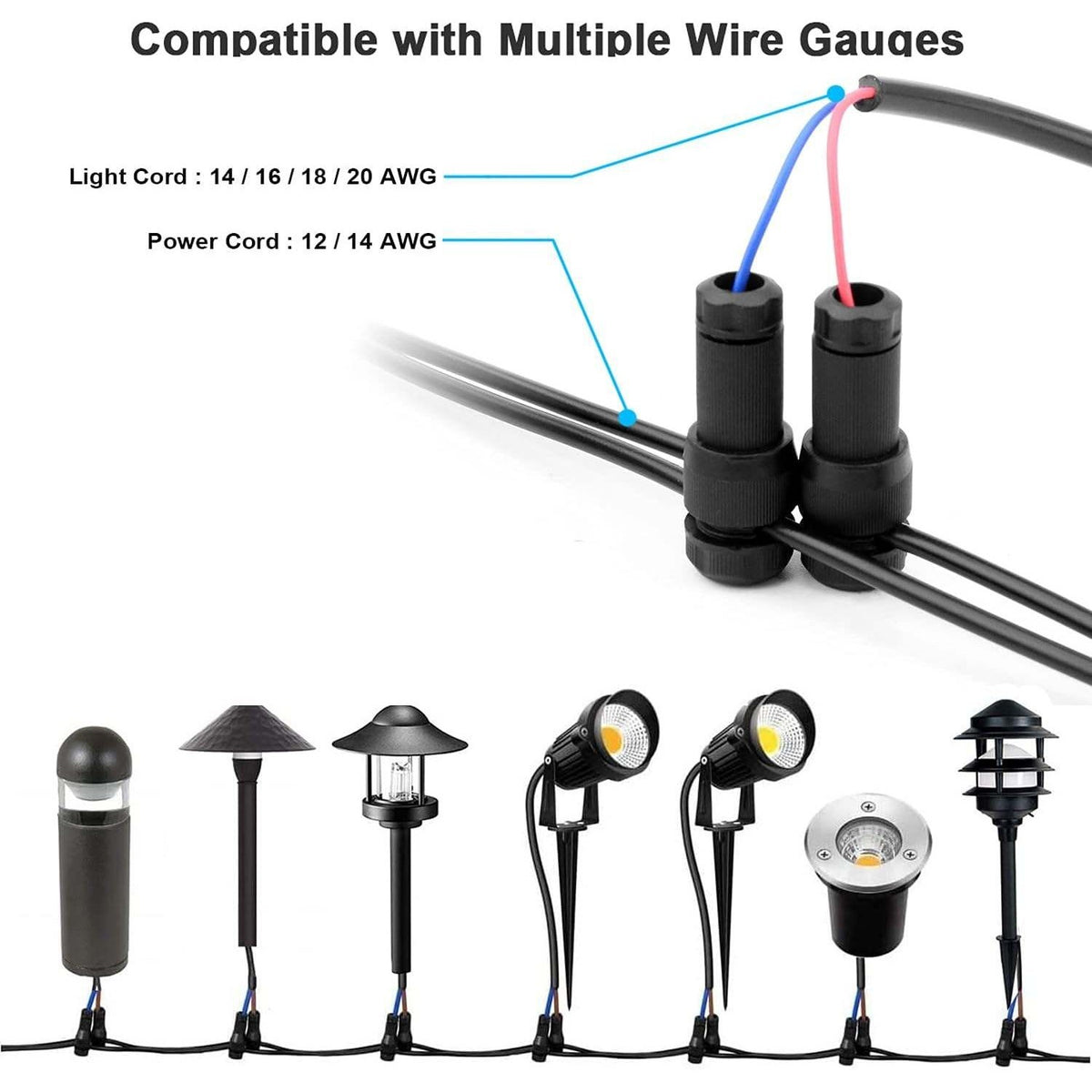 Pack of 21 iCreating Low Voltage Landscape Light Cable Connectors Waterproof 12