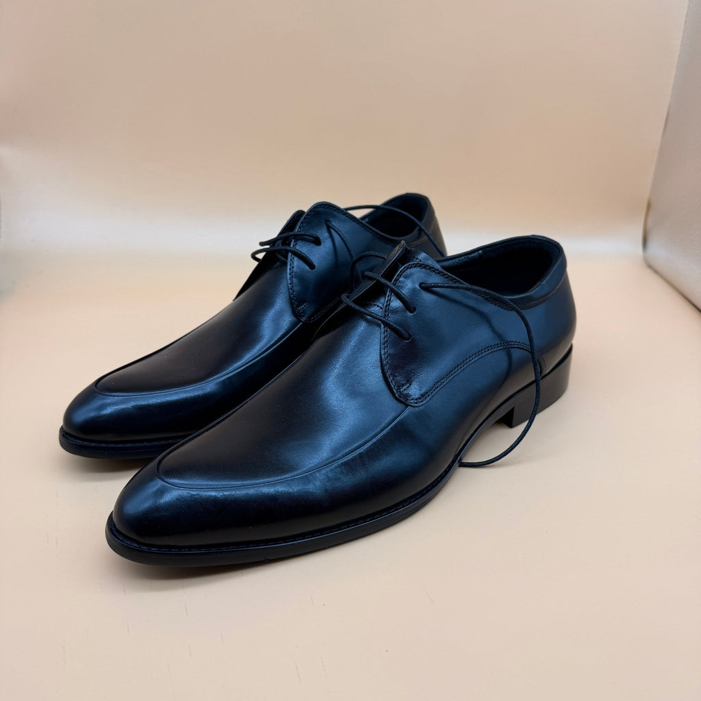 Santimon Men's US 8.5 Black Leather Formal Derby Lace Up Dress Shoes